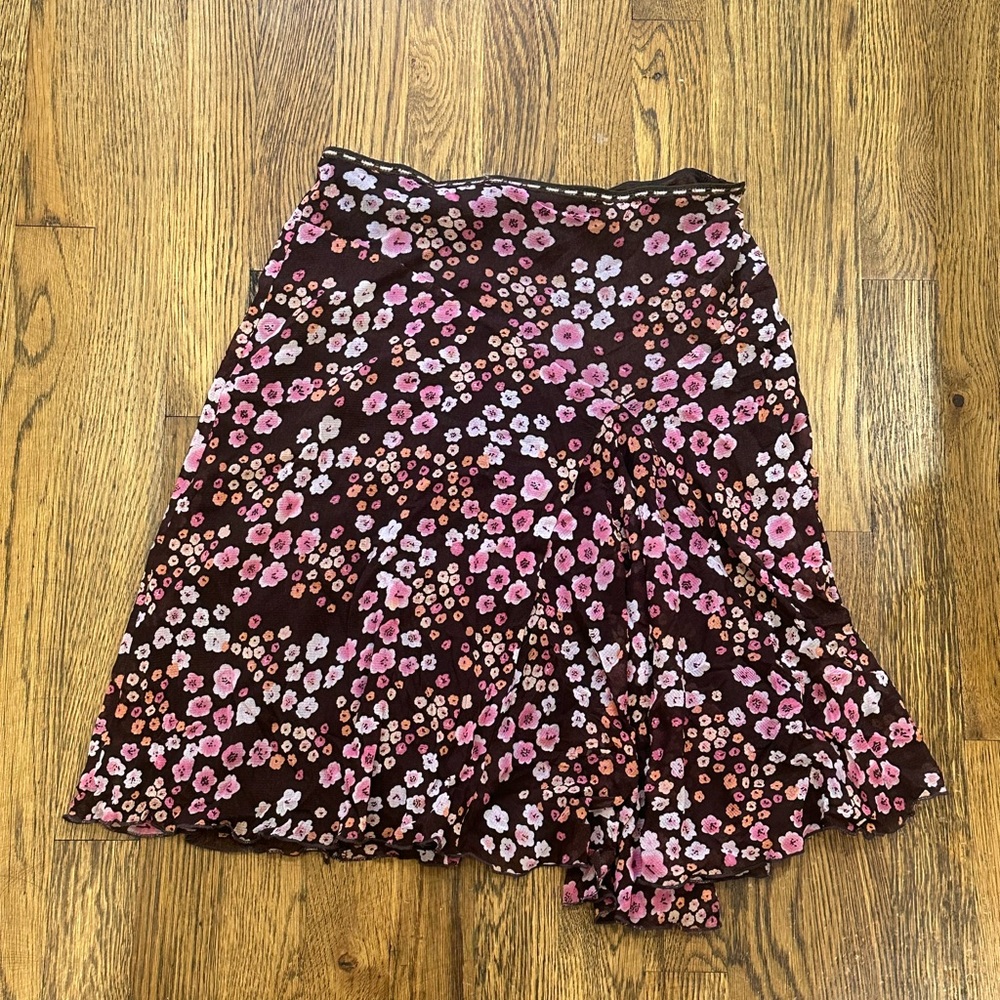 Kookai Floral Midi Skirt in Pink and Brown